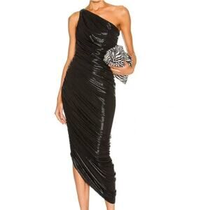 Norma Kamali  Diana Metallic Ruched One-Shoulder Gown